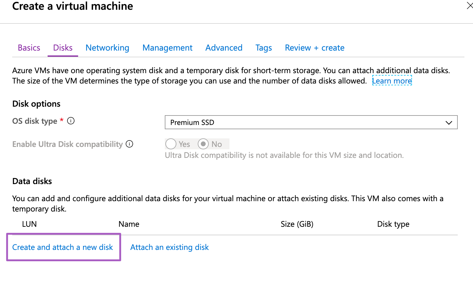 Create and attach disk