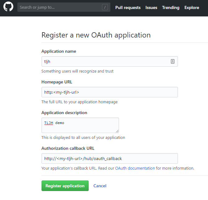 Create a GitHub OAuth application